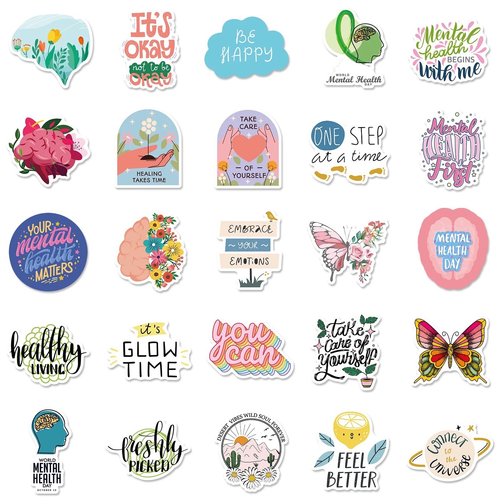 50 PCS World Mental Health Day Stickers Decals Hydro Truck Yeti Free Shipping