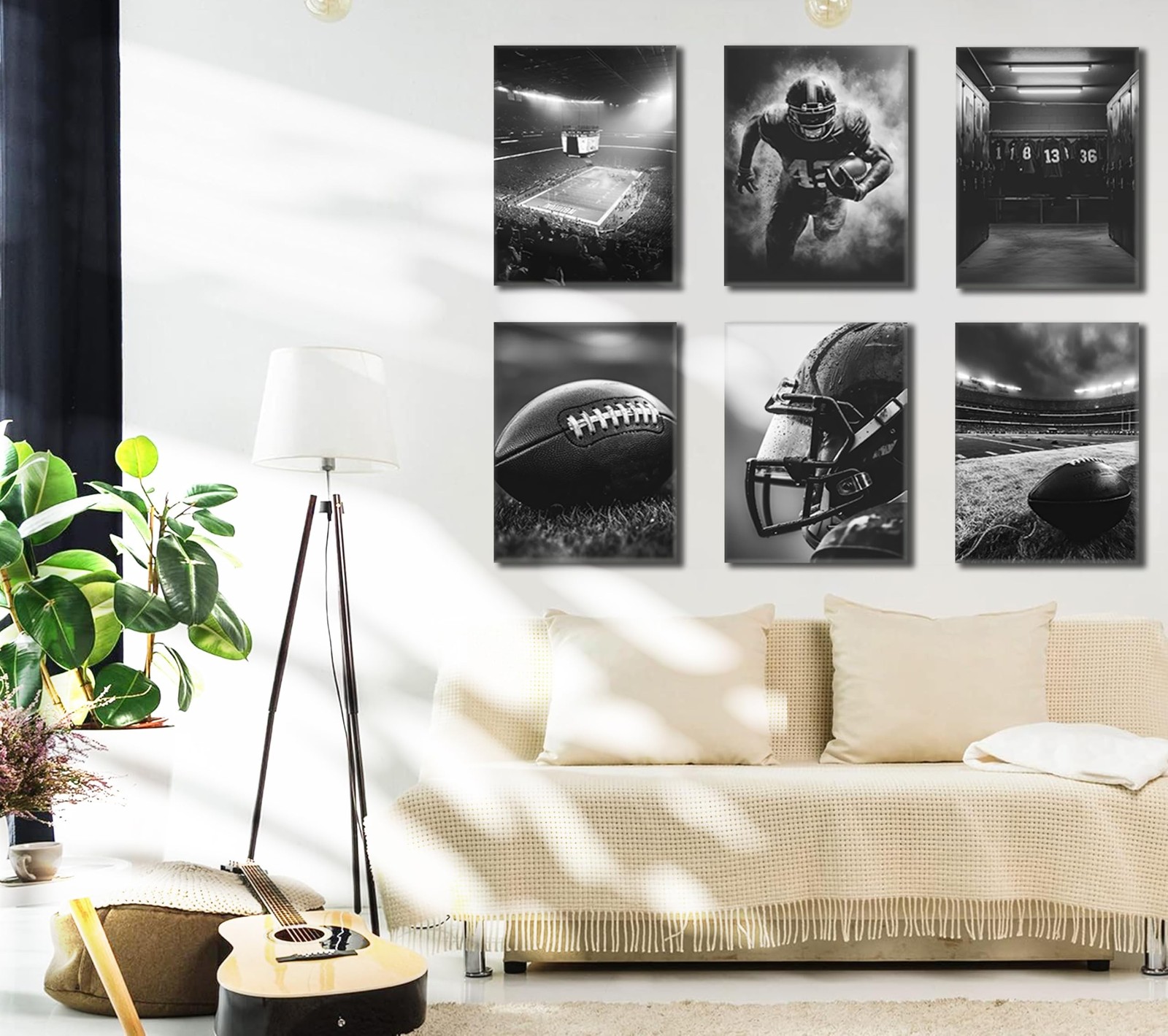 6Pcs Football Canvas Wall Art Rugby Field Stadium Sports Theme Picture Wall D…