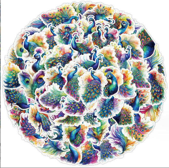 50Pcs Stickers Peacock Peafowl Laptop Luggage Phone Skateboard Car Fridge Vinyl