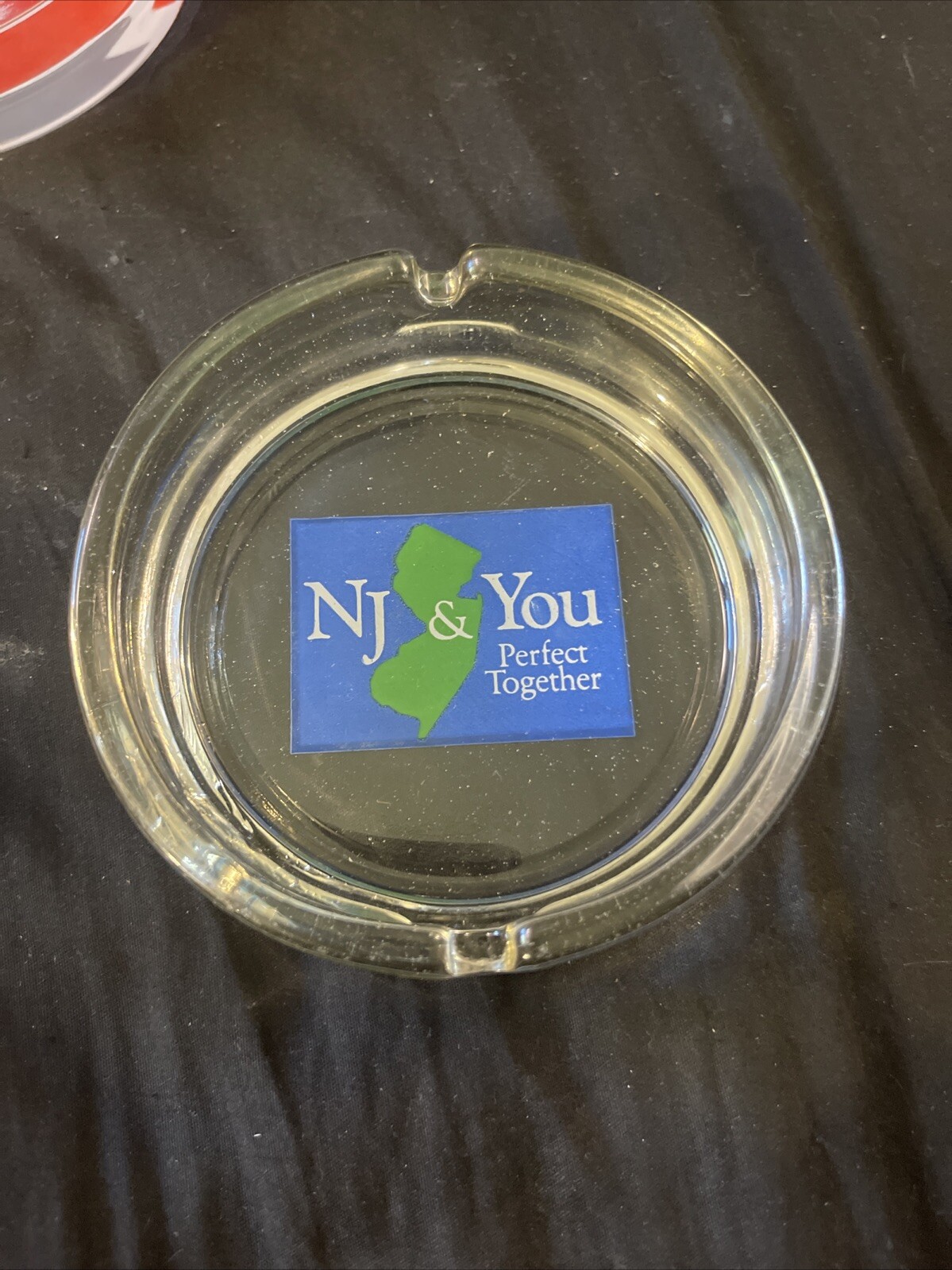 ORIGINAL Vintage 1986 New Jersey "NJ & YOU Perfect Together" 4” Glass Ash Tray