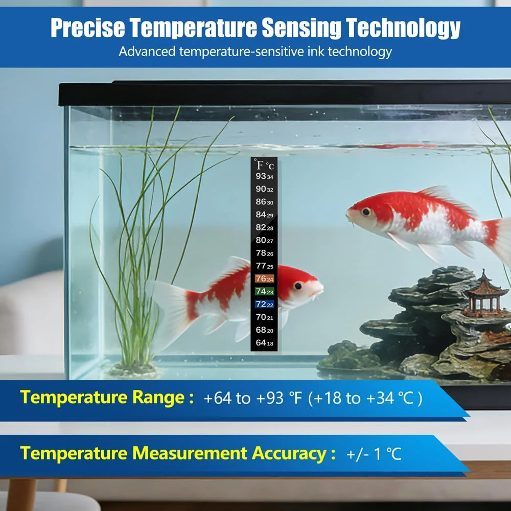 6 PCS, Adhesive Fish Tank Thermometer Strip, 64-93 ℉ (18-34 ℃)