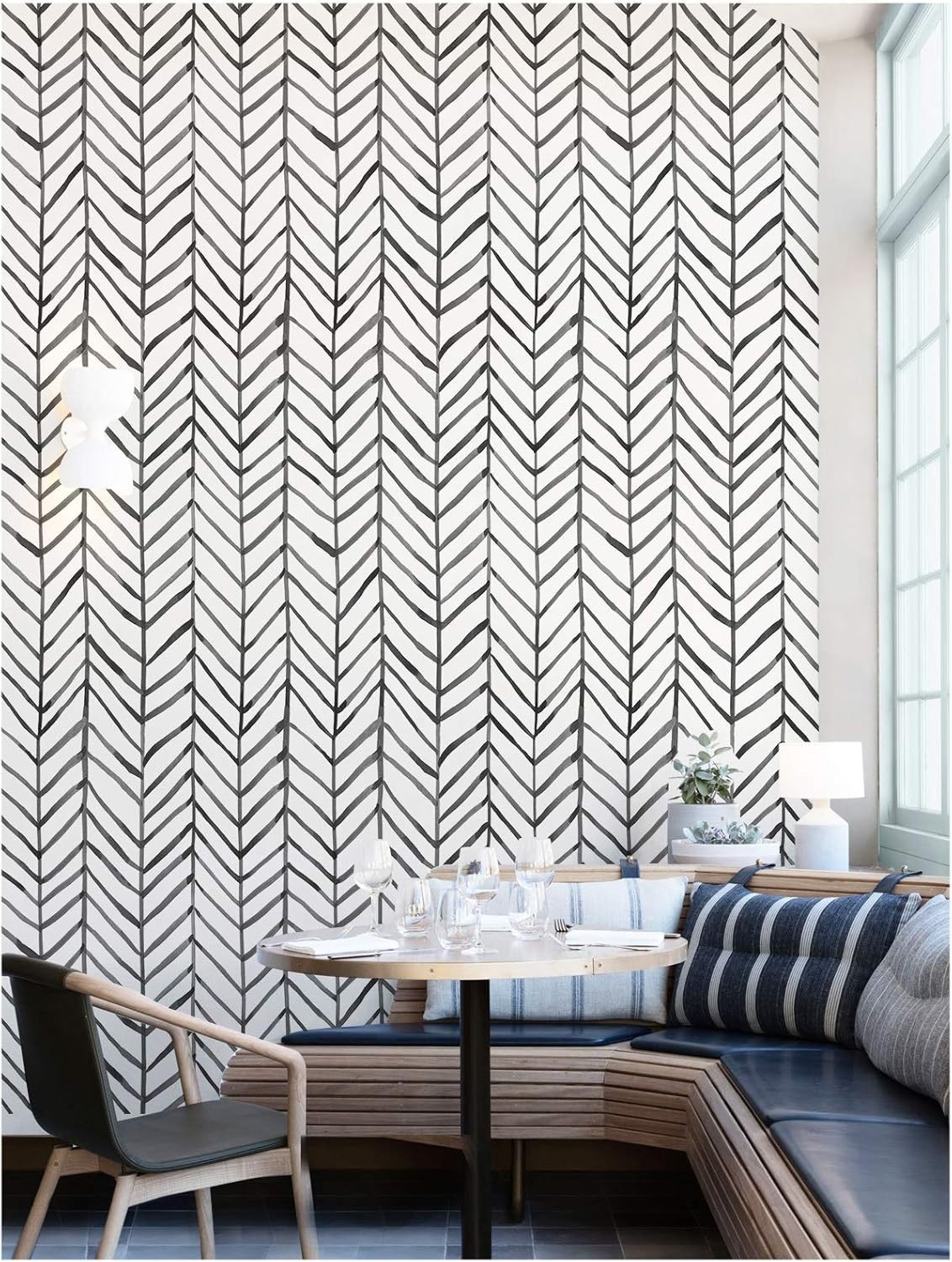 Peel Stick Accent Wallpaper Herringbone Black White Vinyl Removable Modern Chic