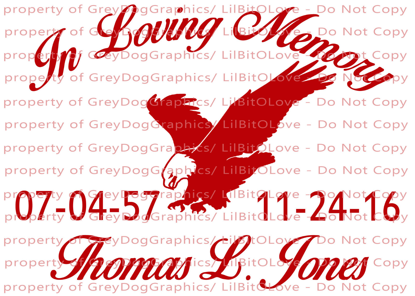 PERSONALIZED IN LOVING MEMORY VINYL DECAL WITH EAGLE WITH NAMES AND DATES