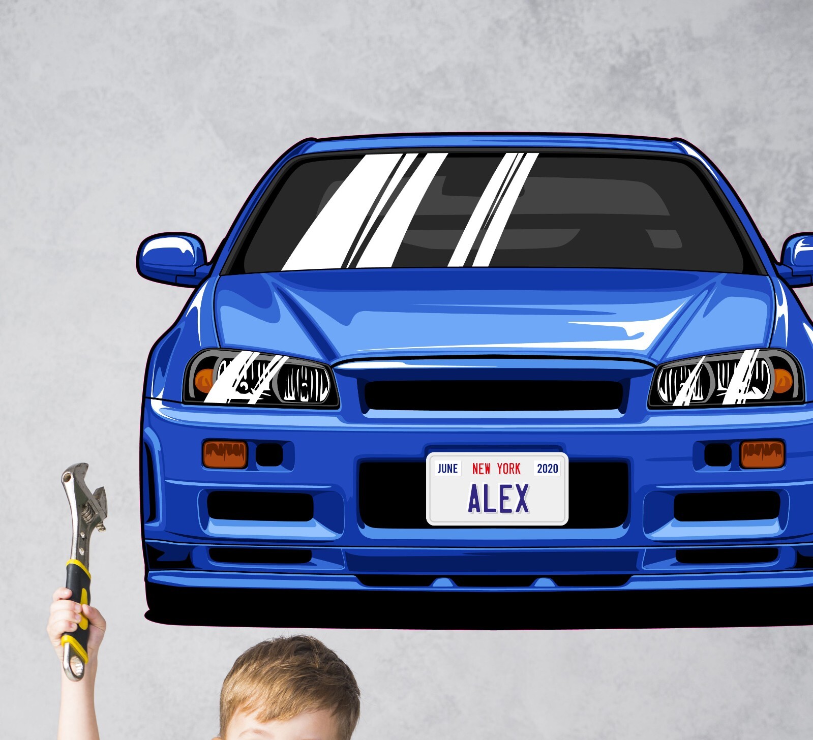 Personalized Car Wall Decal – Custom Name Car Wall Sticker, Kid Room Decor se209