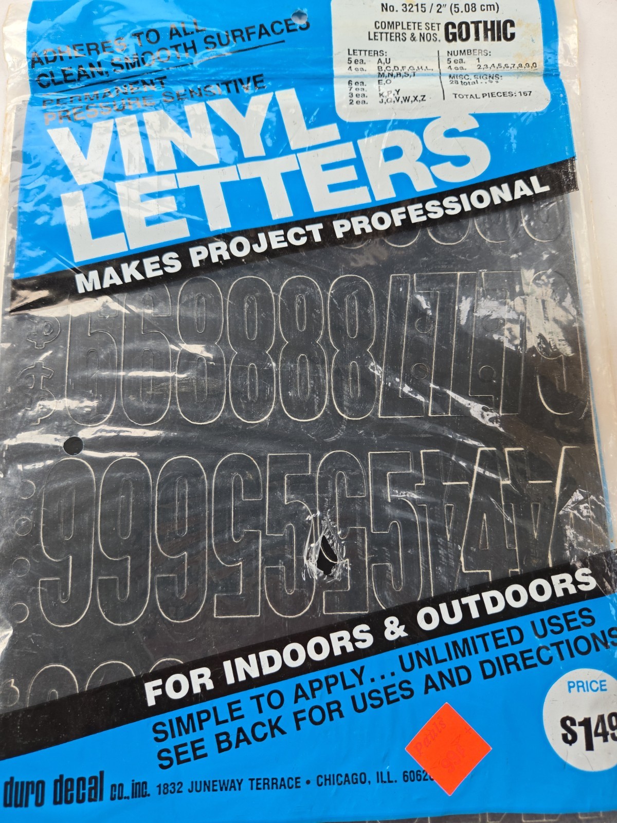New NIP DURO DECAL CO Black Vinyl Letters Numbers Indoor Outdoor Gothic Set