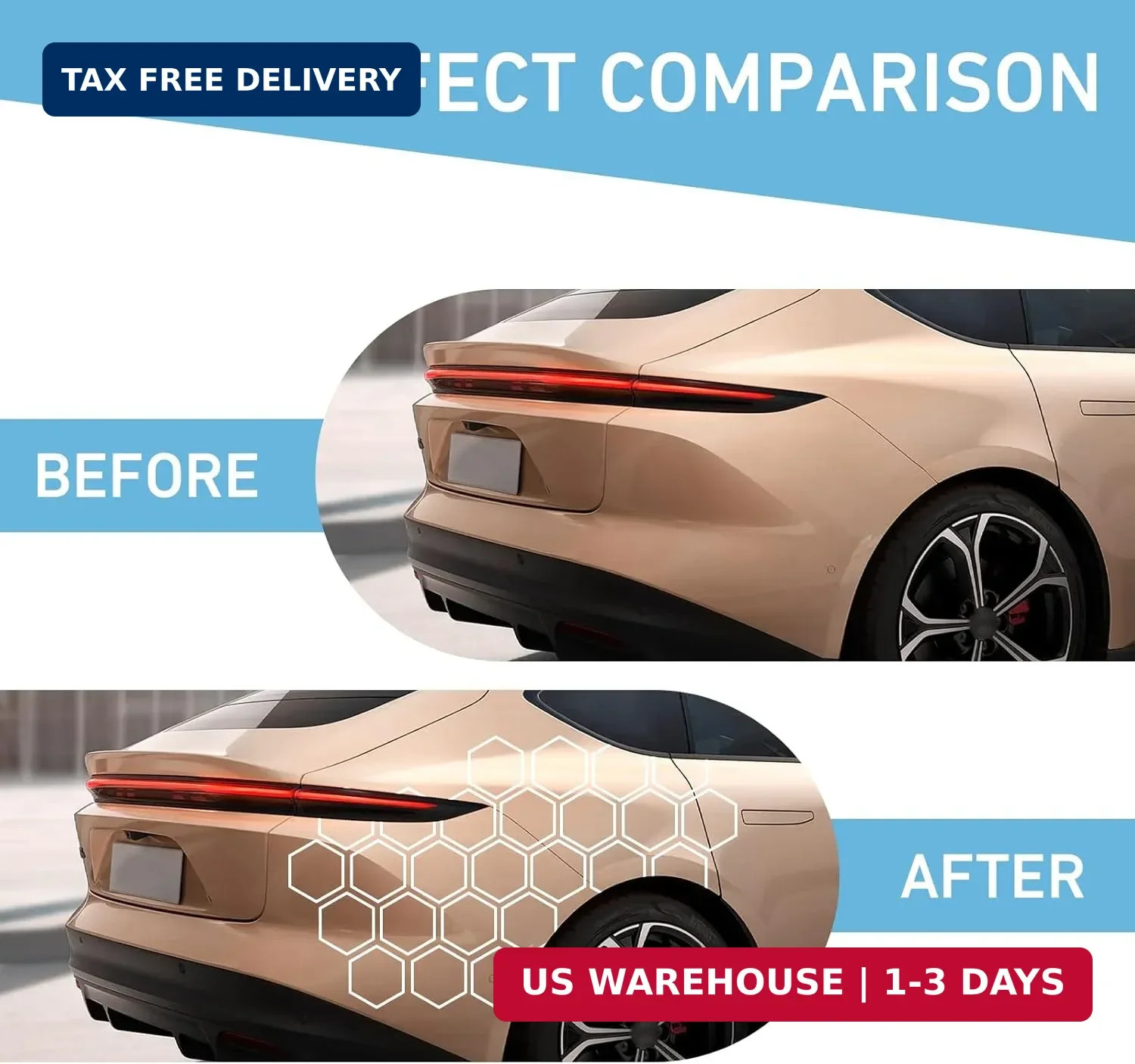 30 PCS Car Honeycomb Graphics Stickers, 3.31" x 3.94" Reflective Honeycomb
