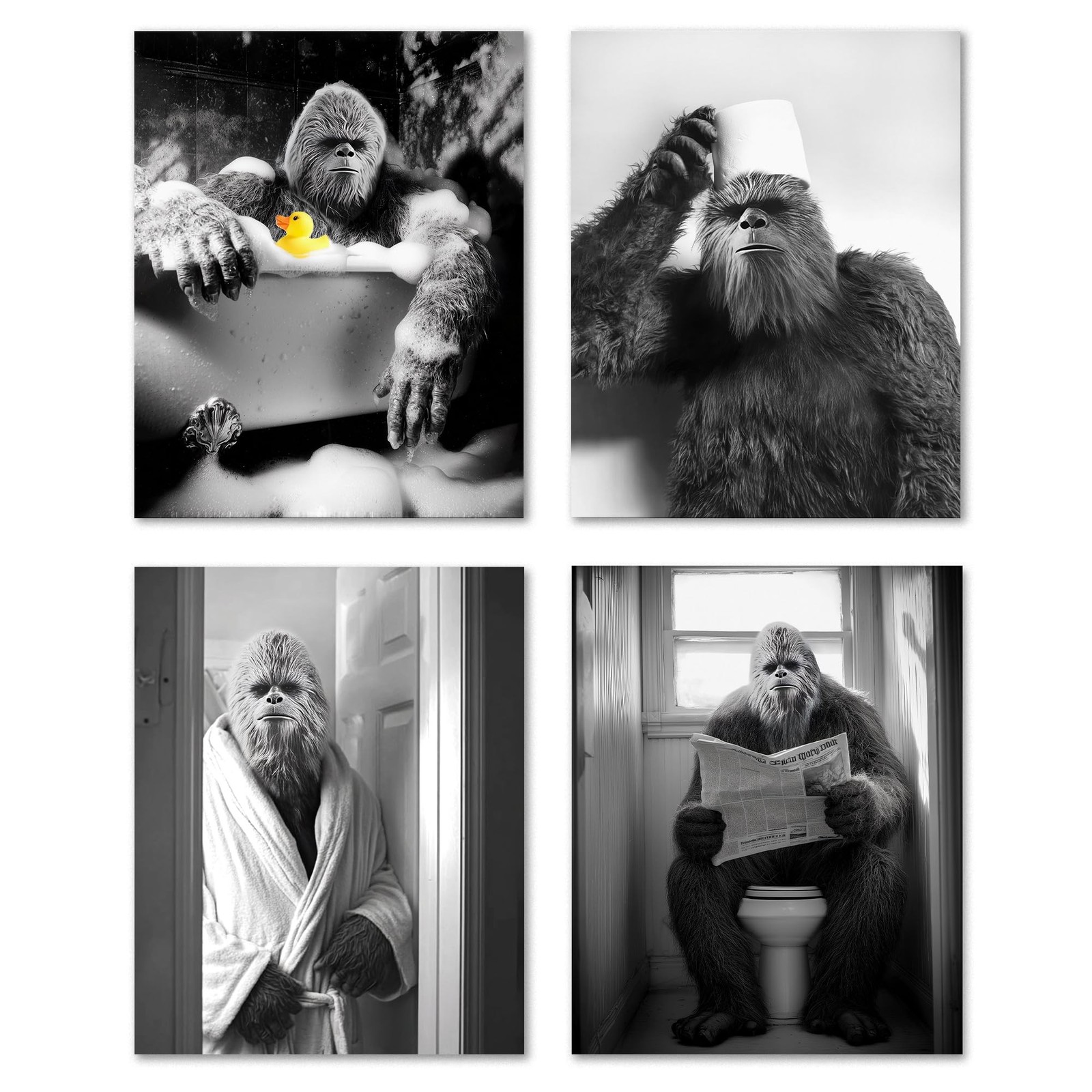 DEQSX Funny Bigfoot Bathroom Decor Wall Art Prints Set of 4, Farmhouse Animal…