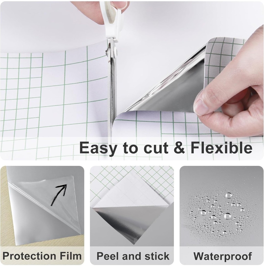 Silver Mirror Sticker for Wall Flexible Mirror Self Adhesive Glossy 24×118" New