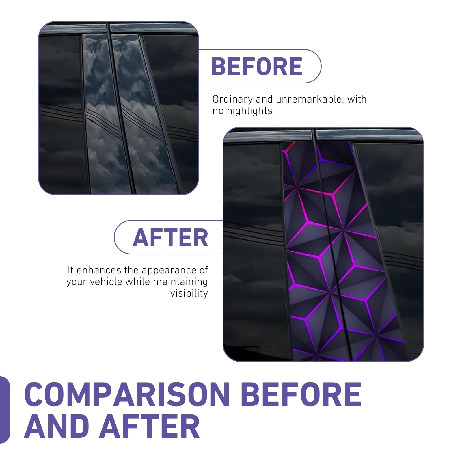 2 PCS Car Door B-Pillar Sticker, Personalized Geometry Hexagon Pattern Middle…