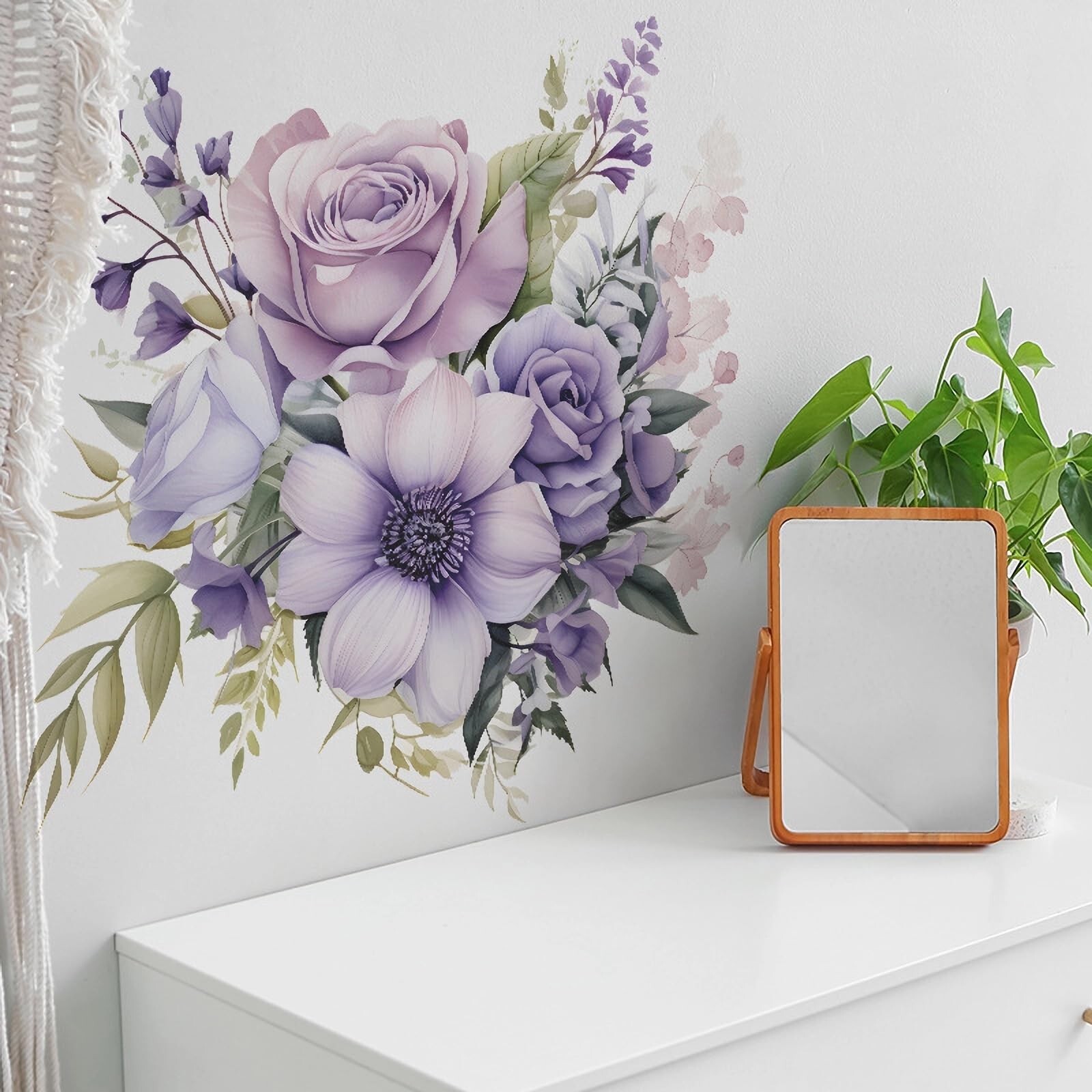 Purple Rose Daisy Flower Wall Stickers, sacinora Watercolor Romantic Floral A…