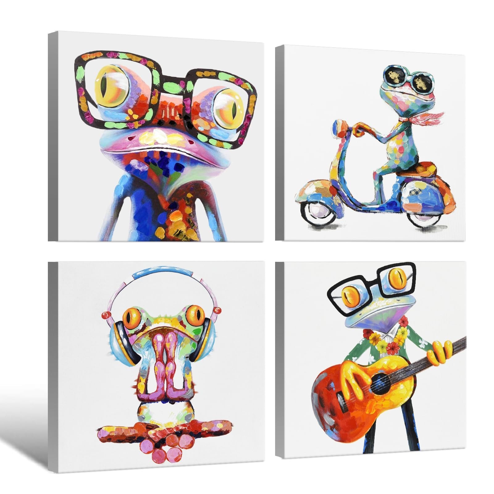 Happy Frog Animal with Glasses Canvas Wall Art Frog Painting Poster Wall Deco…