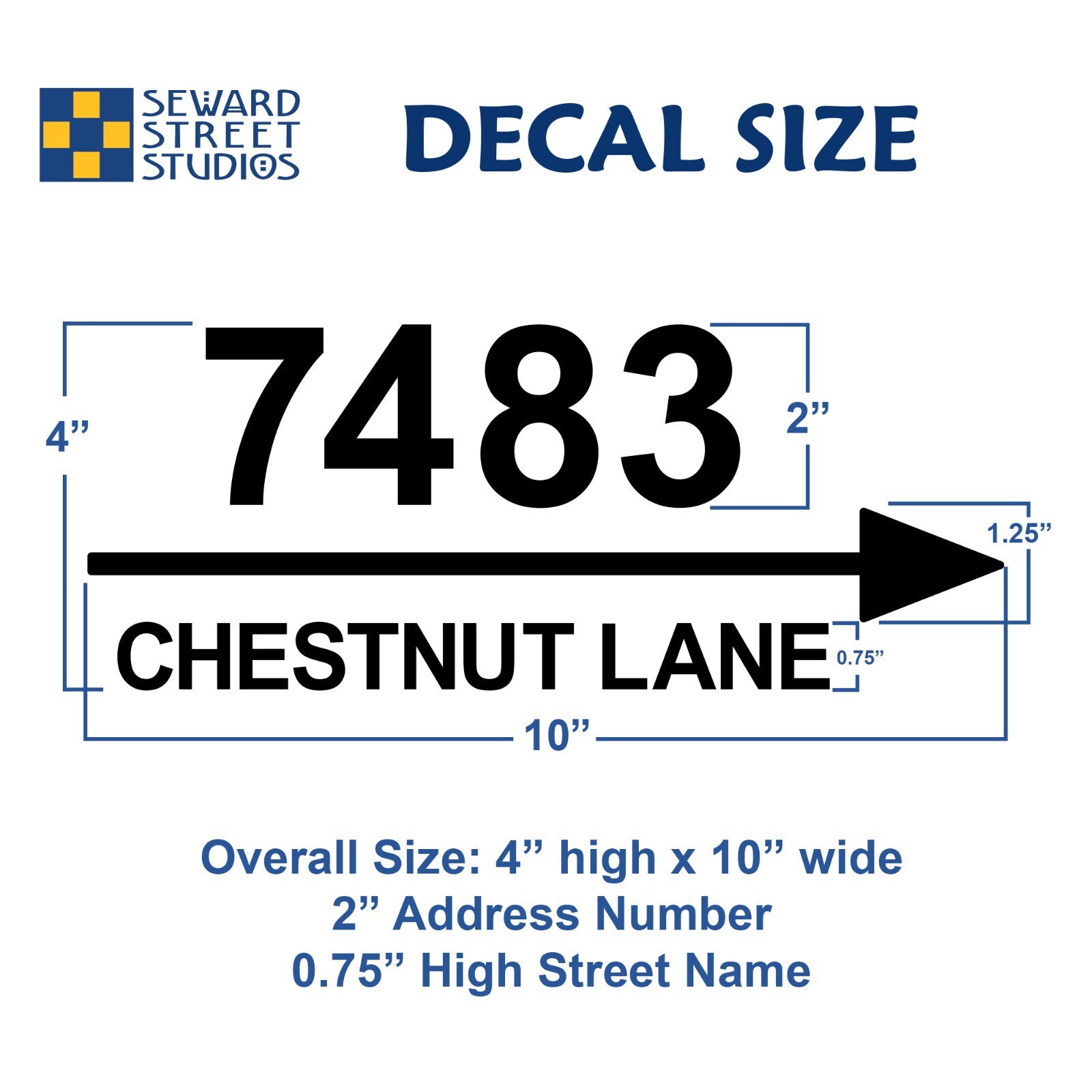 Reflective Mailbox Address Decal, Custom Arrow Street Name 4"h x 10"w – #1338R