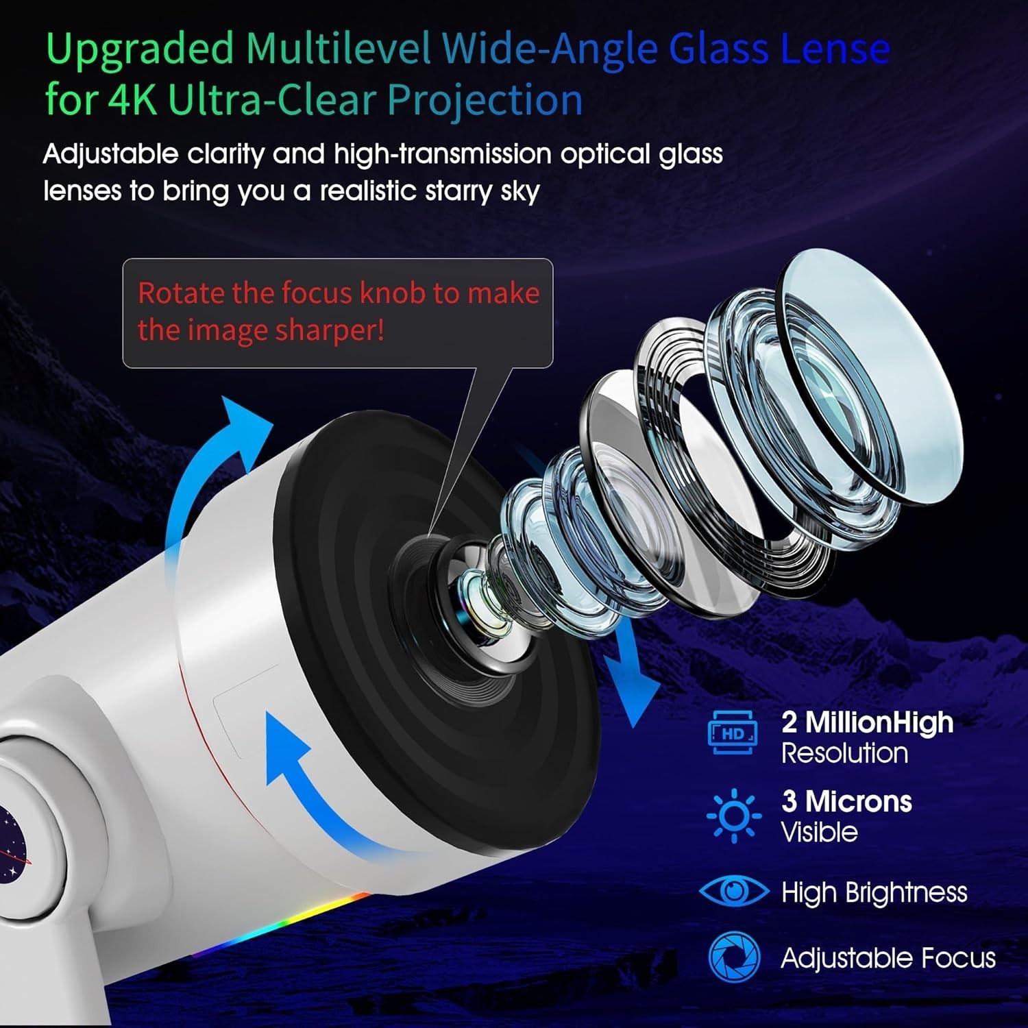 Galaxy Projector，Upgraded 4K HD Star Projector Lens, 10 Slides Image Planetar…
