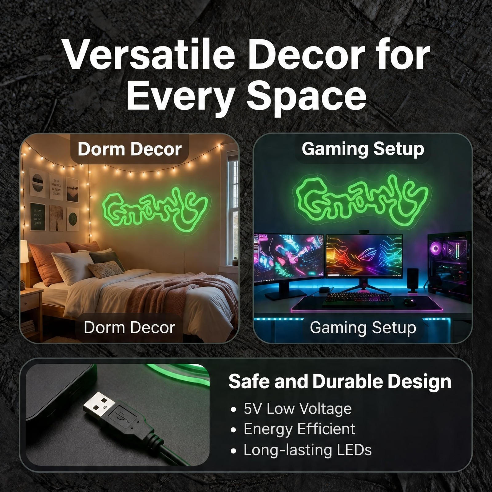 Gnarly Neon Sign, Green LED Wall Art, 16.5×7 Inch, USB Powered, Graffiti Font…