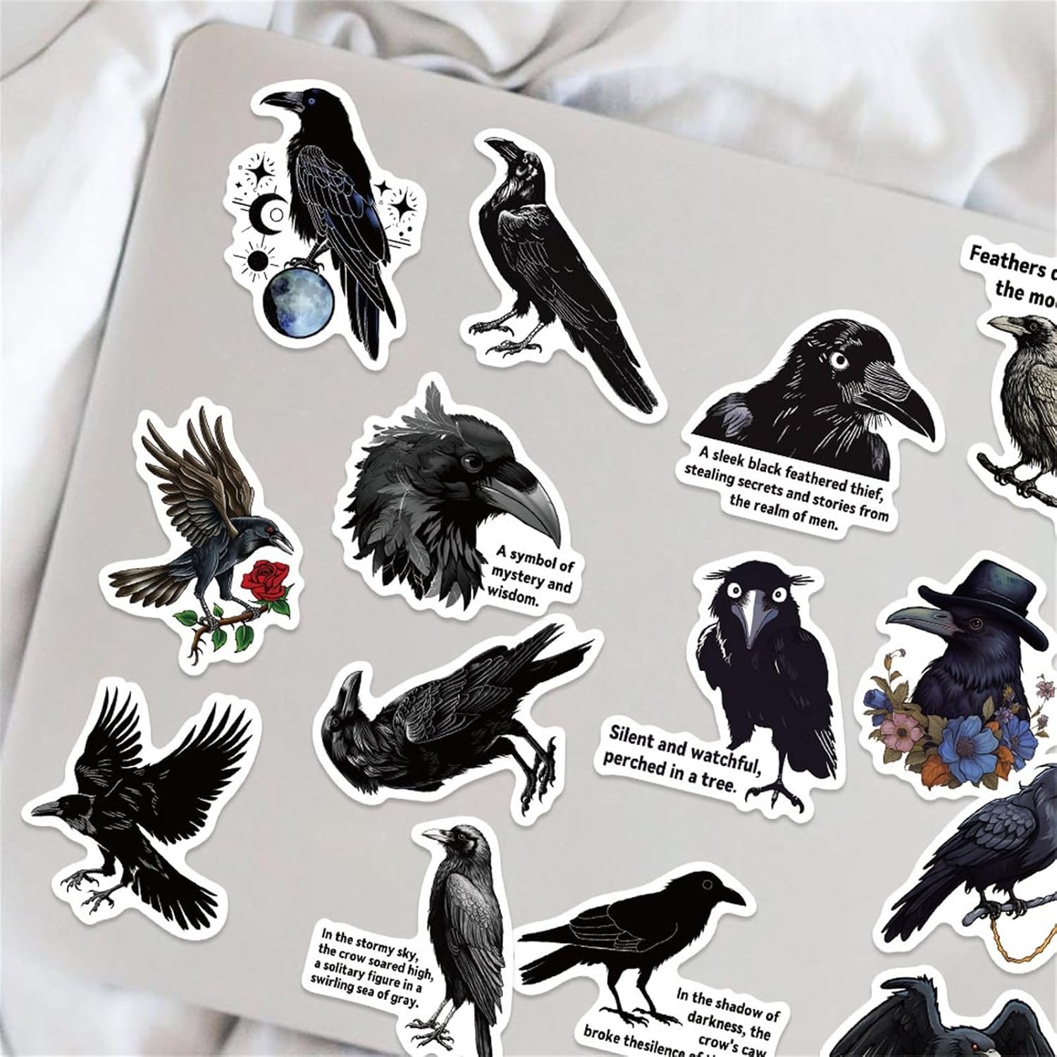 50PCS Crow Stickers, Raven Bird Water Bottle Laptop Sticker Gothic Style Part…