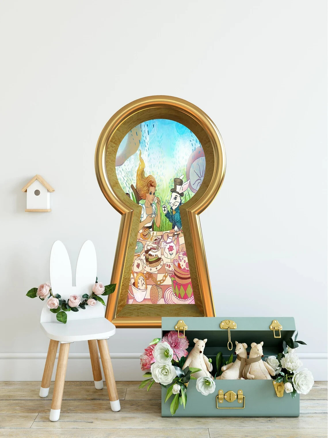 Keyhole Wall Decal Wonderland Tea Party Whimsical Fabric Wall Sticker Nursery