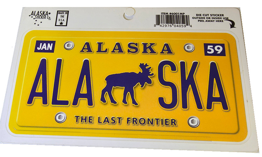 Alaska License Plate Decal Yellow Moose 5" X 2.5" Sticker