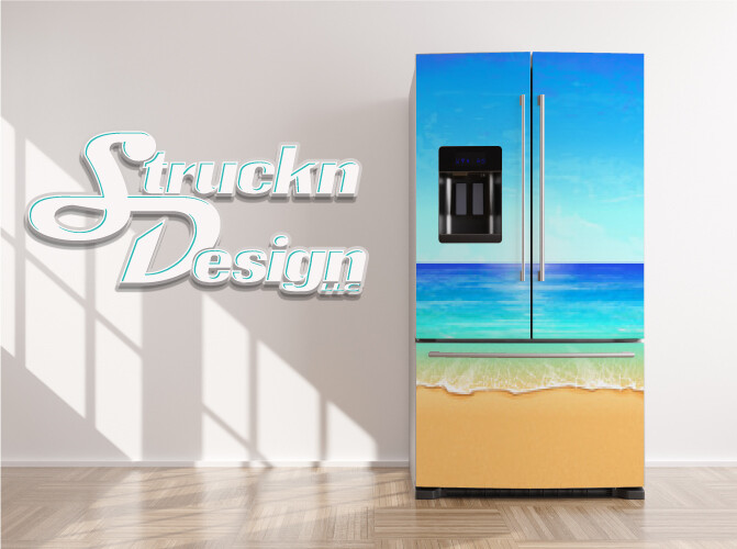 Abstract Beach Water Ocean Seascape Fridge Freezer Wrap Side Door Vinyl Decal