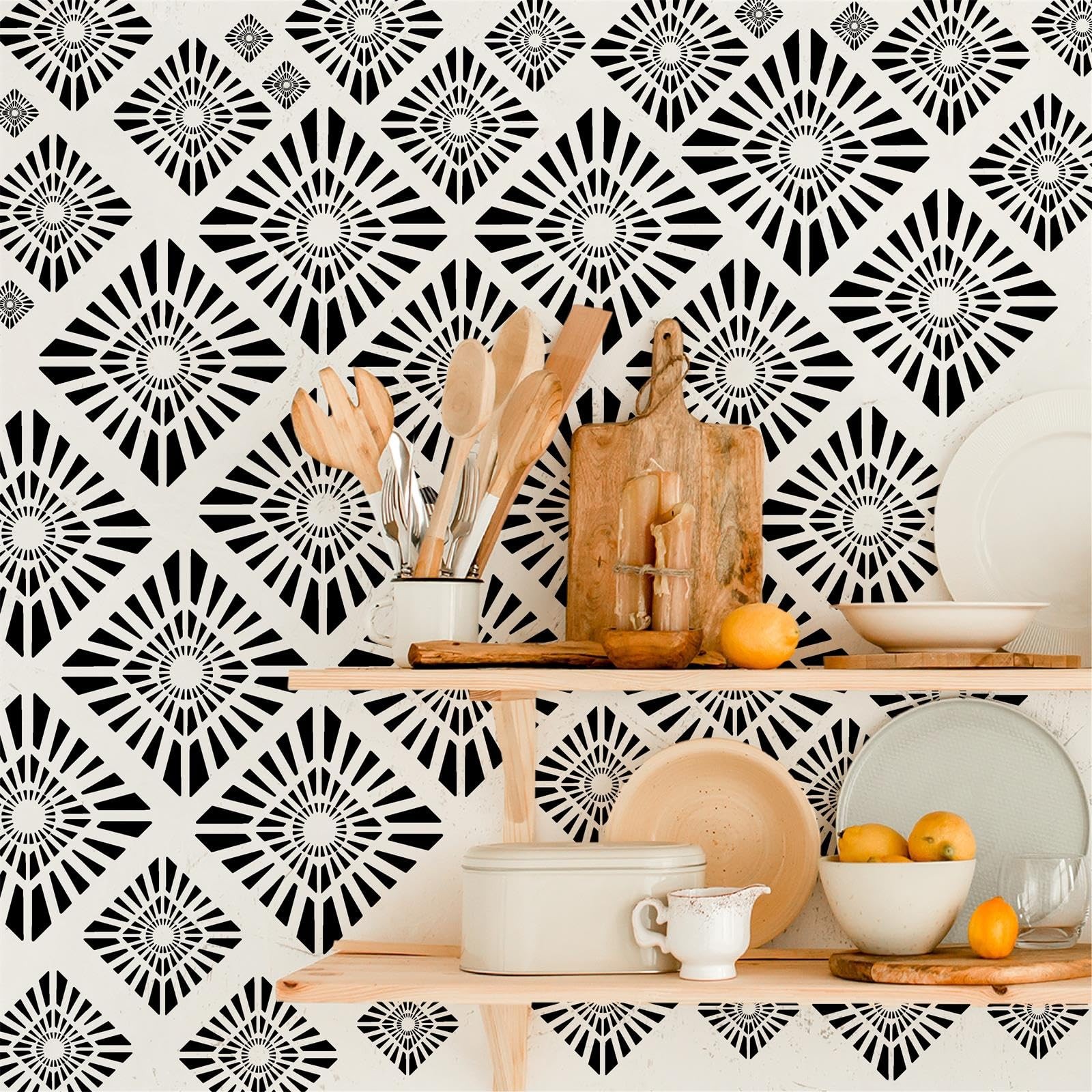 Geometric Wall Stickers Black Diamond Pattern Peel and Stick Removable Wall D…