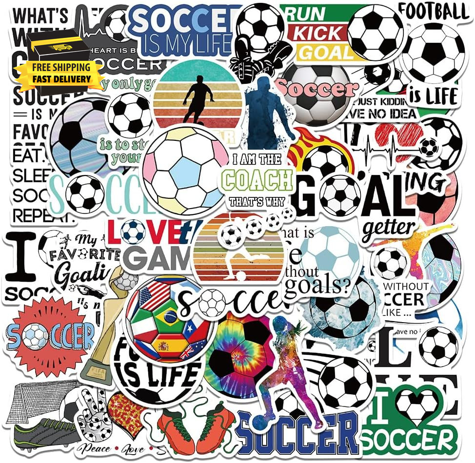 Soccer Stickers, 50PCS Soccer Stickers for Scrapbooking, Soccer Waterproof Vinyl