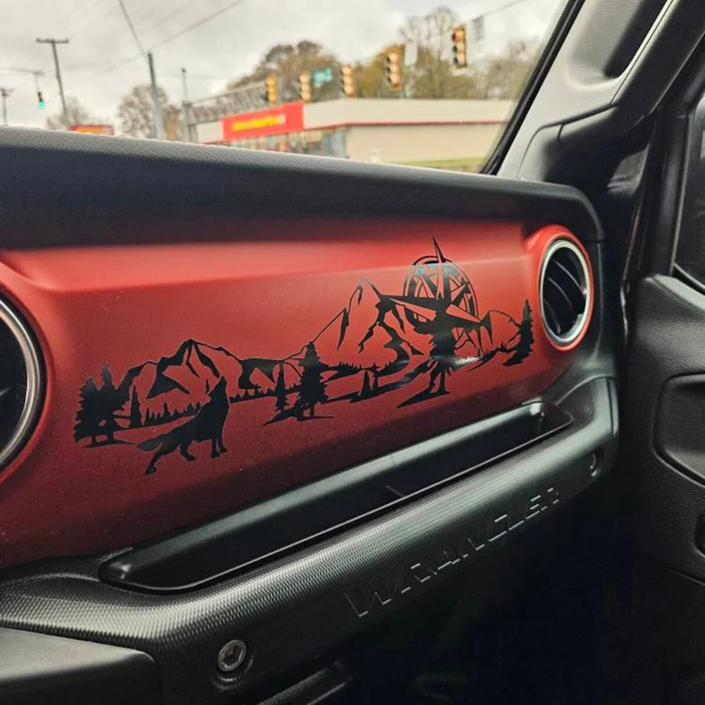 Aftermarket Jeep Wrangler JL & Gladiator JT Dashboard Decal – Wolf, Mountain & C