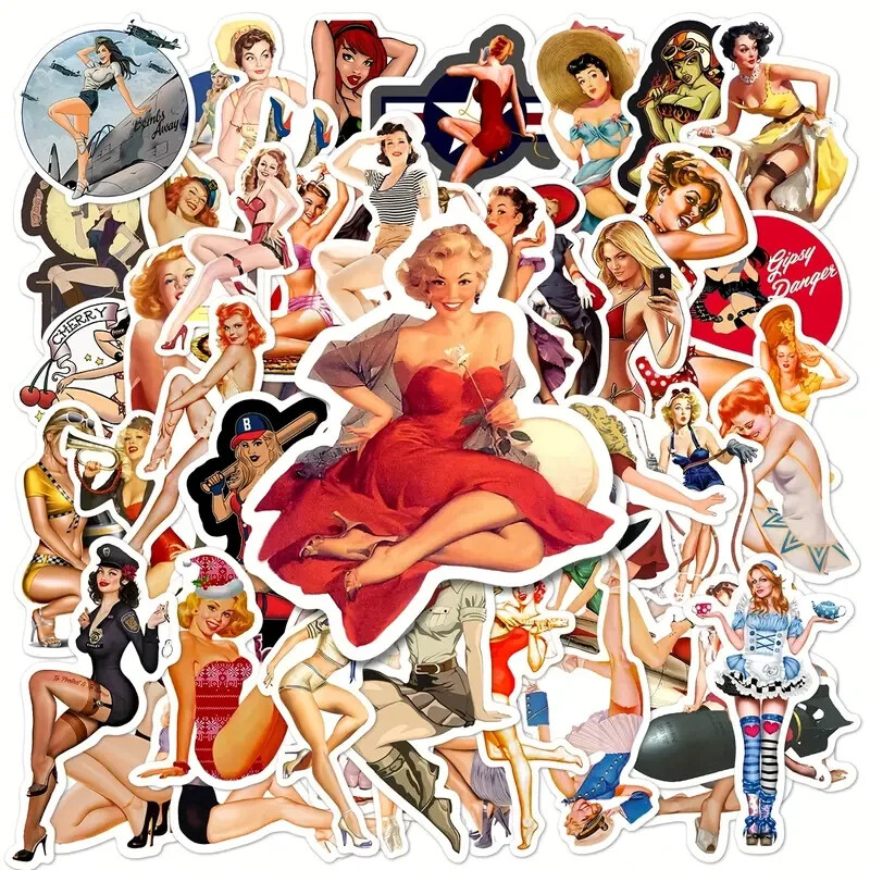 50pcs Retro Poster Girl Stickers.