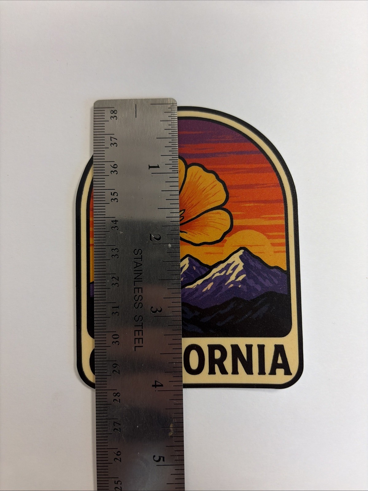 California Golden Poppy Sticker With Mountains Sunset