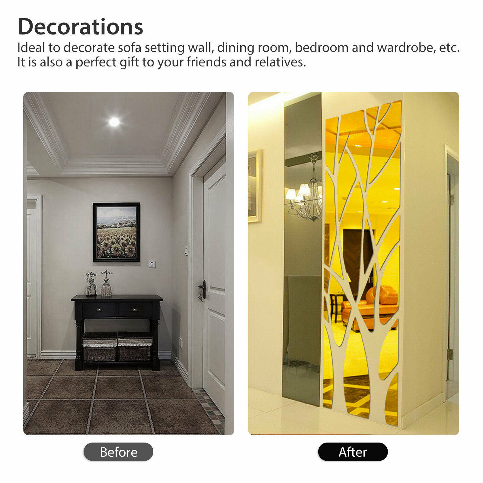 3D Mirror Art Removable Wall Sticker Acrylic Mural Decal Home Room Decor Set US