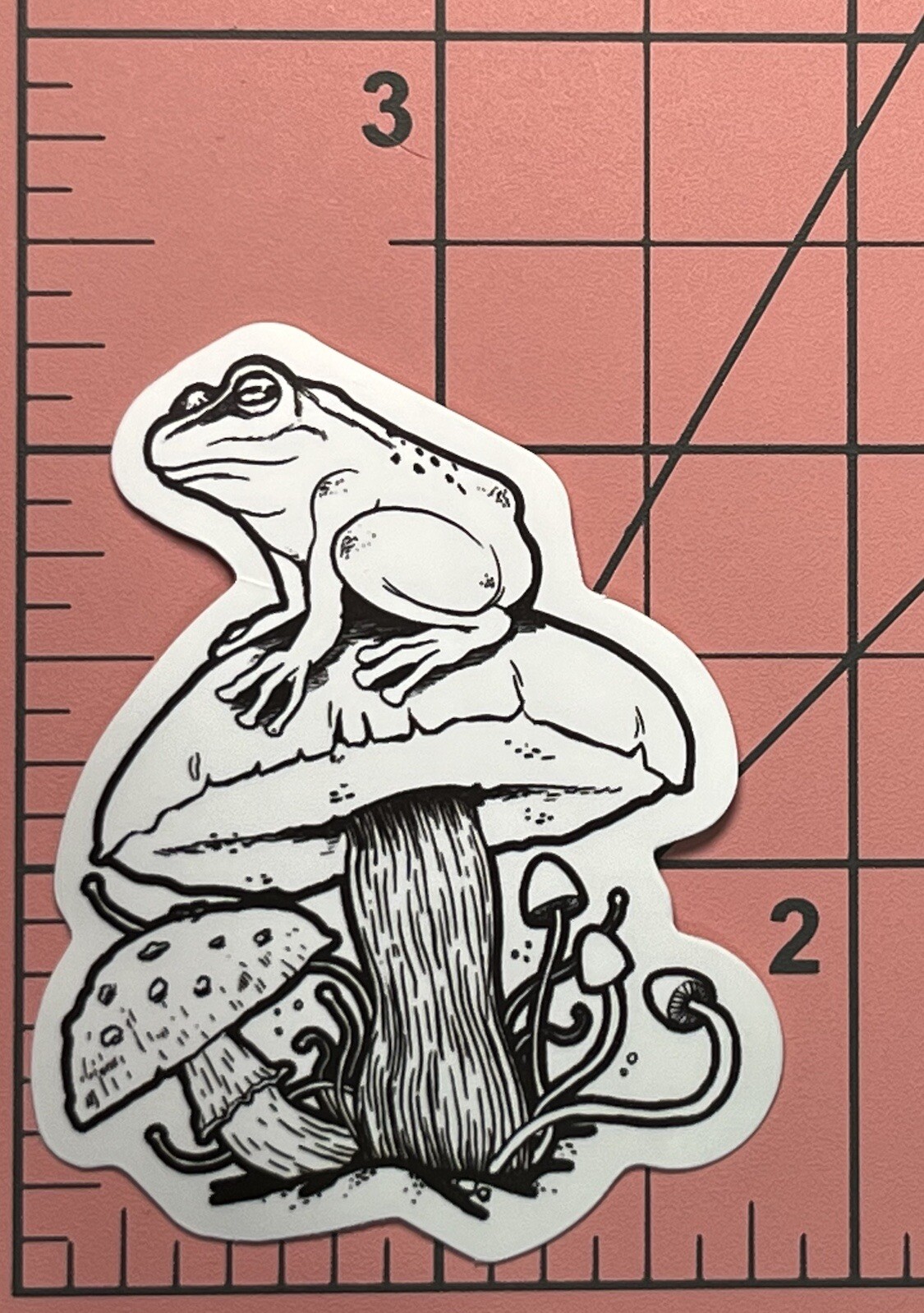 Shrooms Frog On Mushroom Pen & Ink Vinyl Decal Sticker Bomb Magical Hippie Love