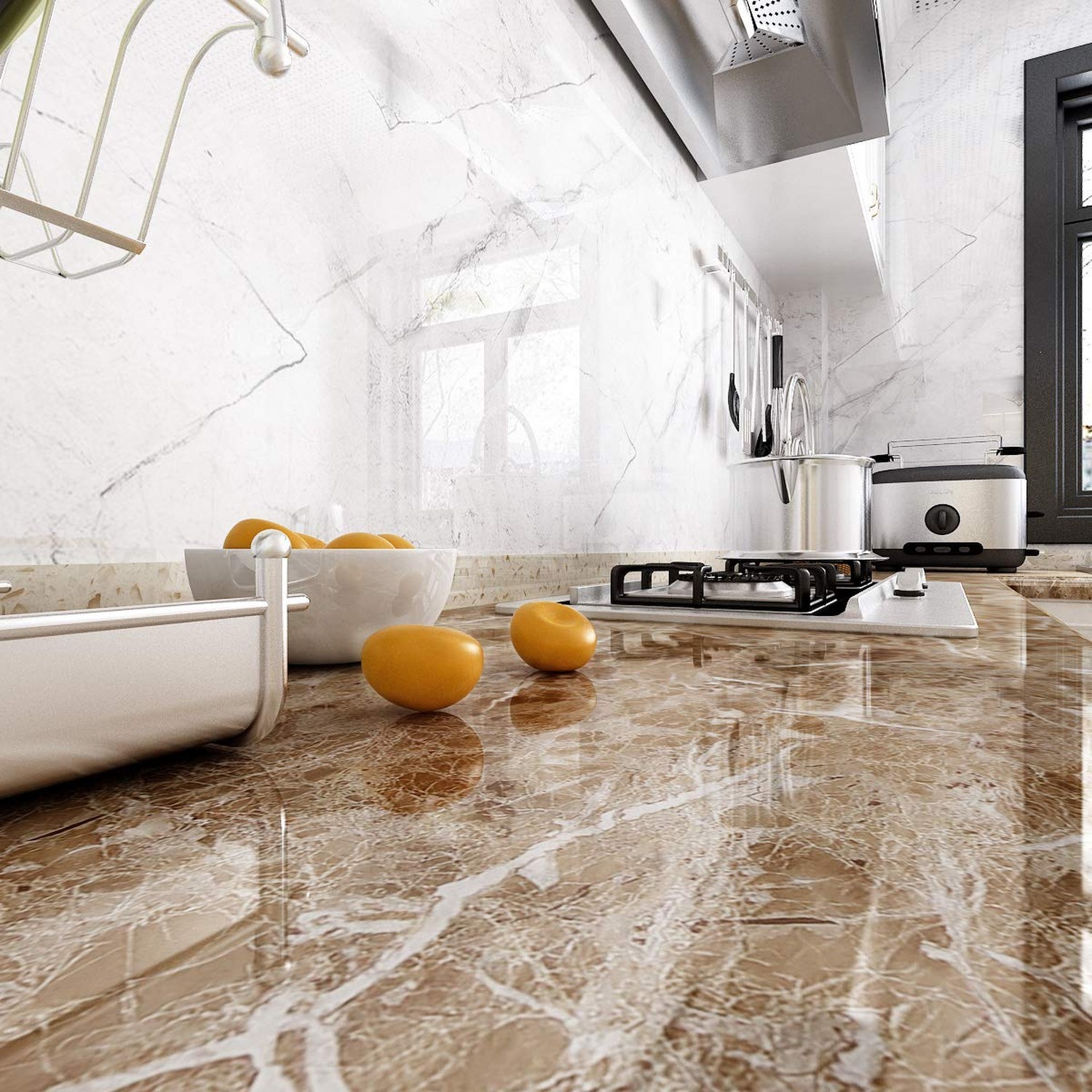 LaCheery Extra Wide Contact Paper 36"x160" Brown Marble Contact Paper for Cou…