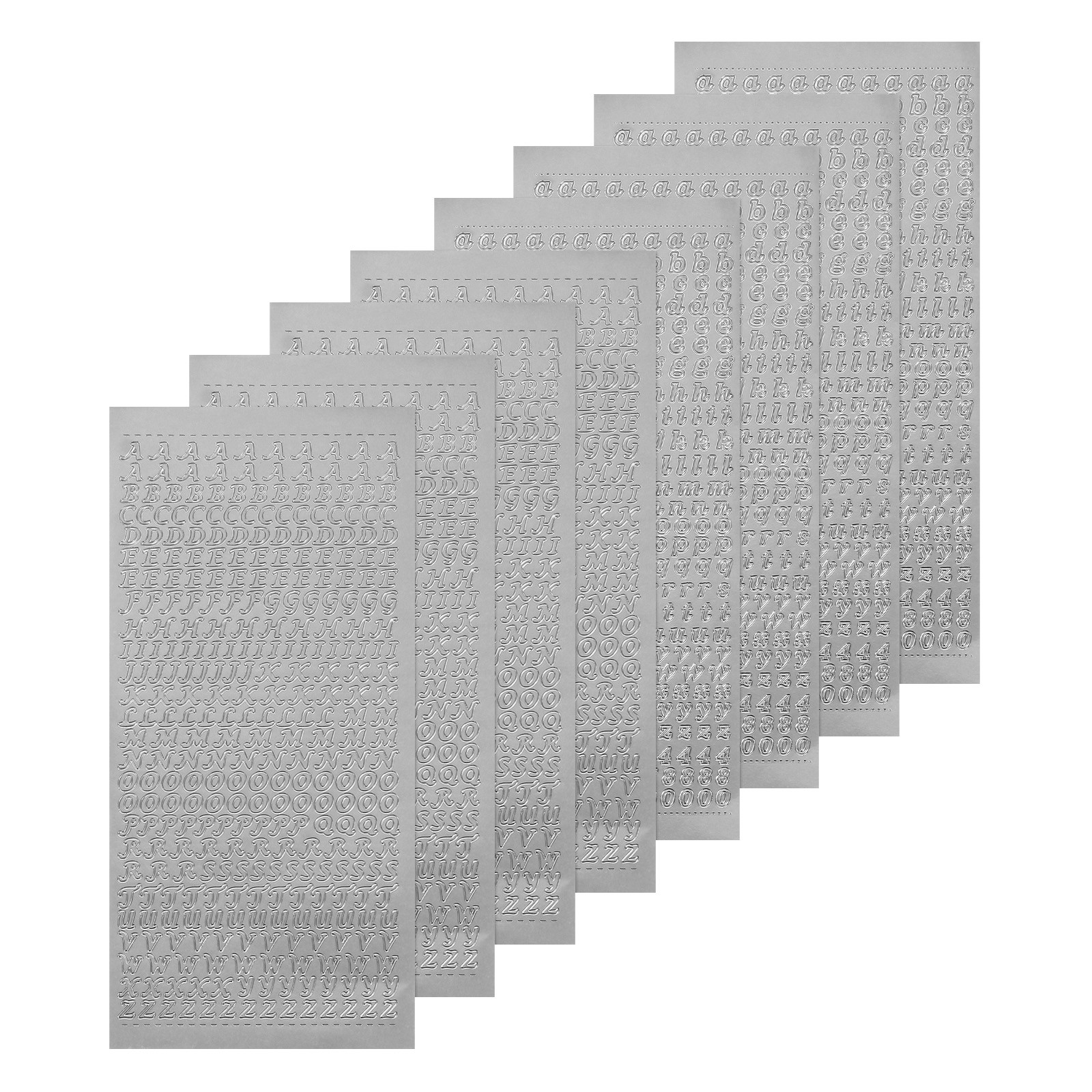 8 Sheets Alphabet Letter Sticker Silver Upper Lower a to Z Self Adhesive