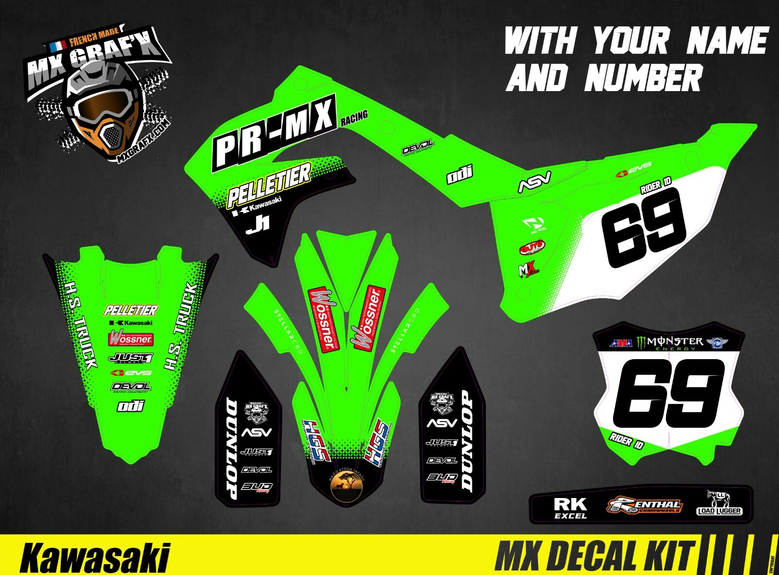Decal Kit for Kawasaki KXF – PR-MX