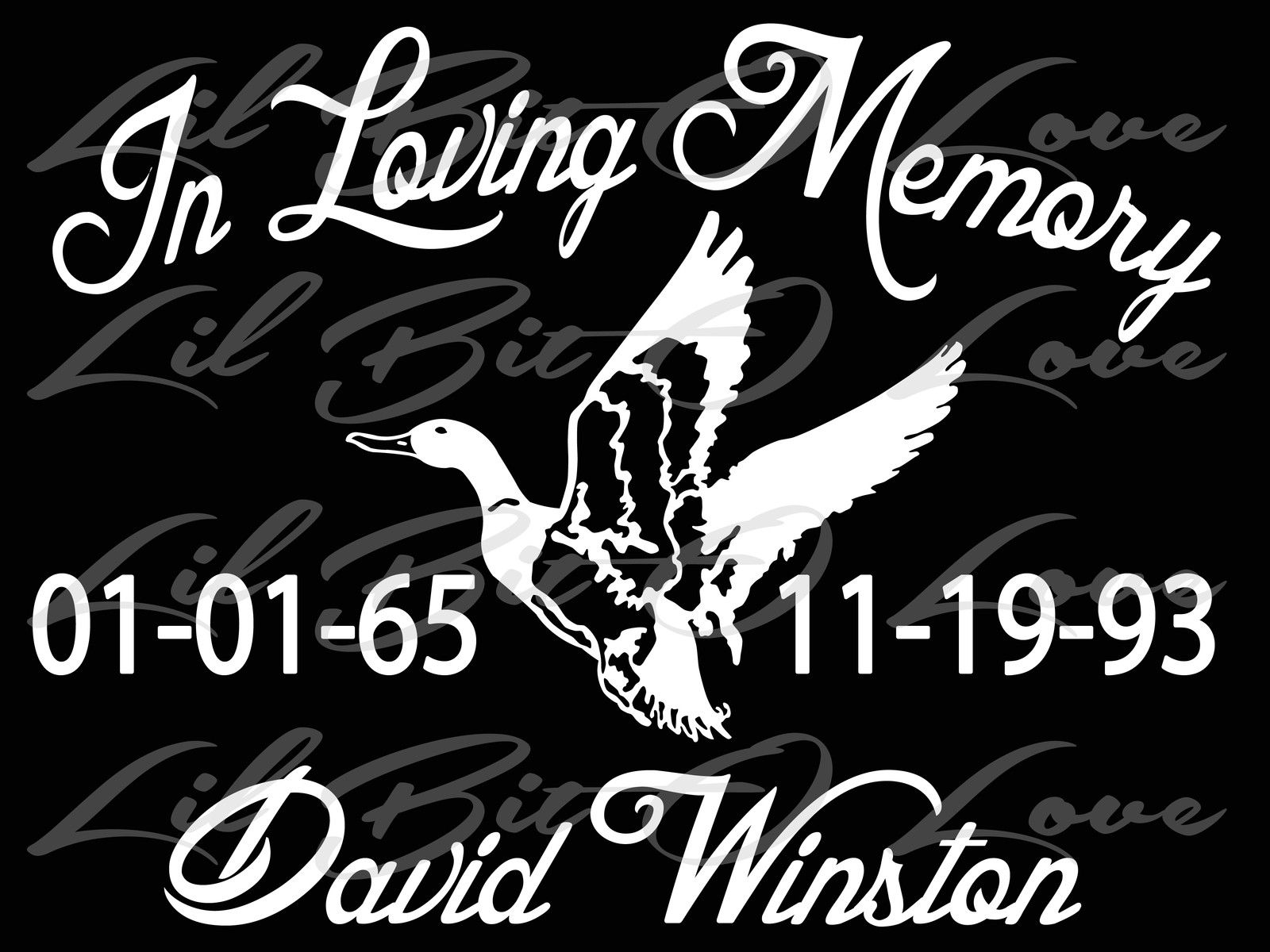 PERSONALIZED IN LOVING MEMORY VINYL DECAL WITH DUCKS WITH NAMES AND DATES