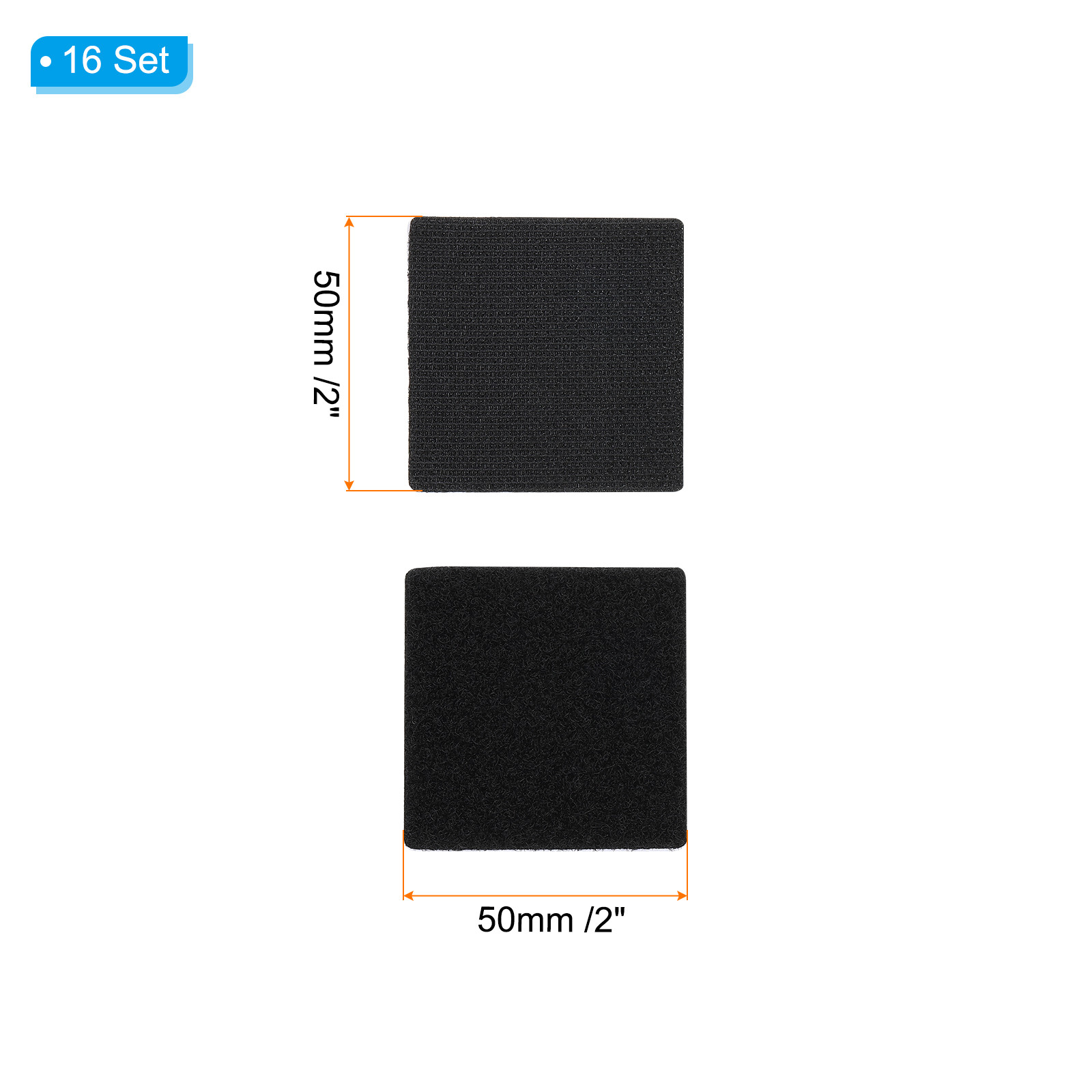 2×2 Inches Hook and Loop Dots 16 Sets Square Self Adhesive Tape Black