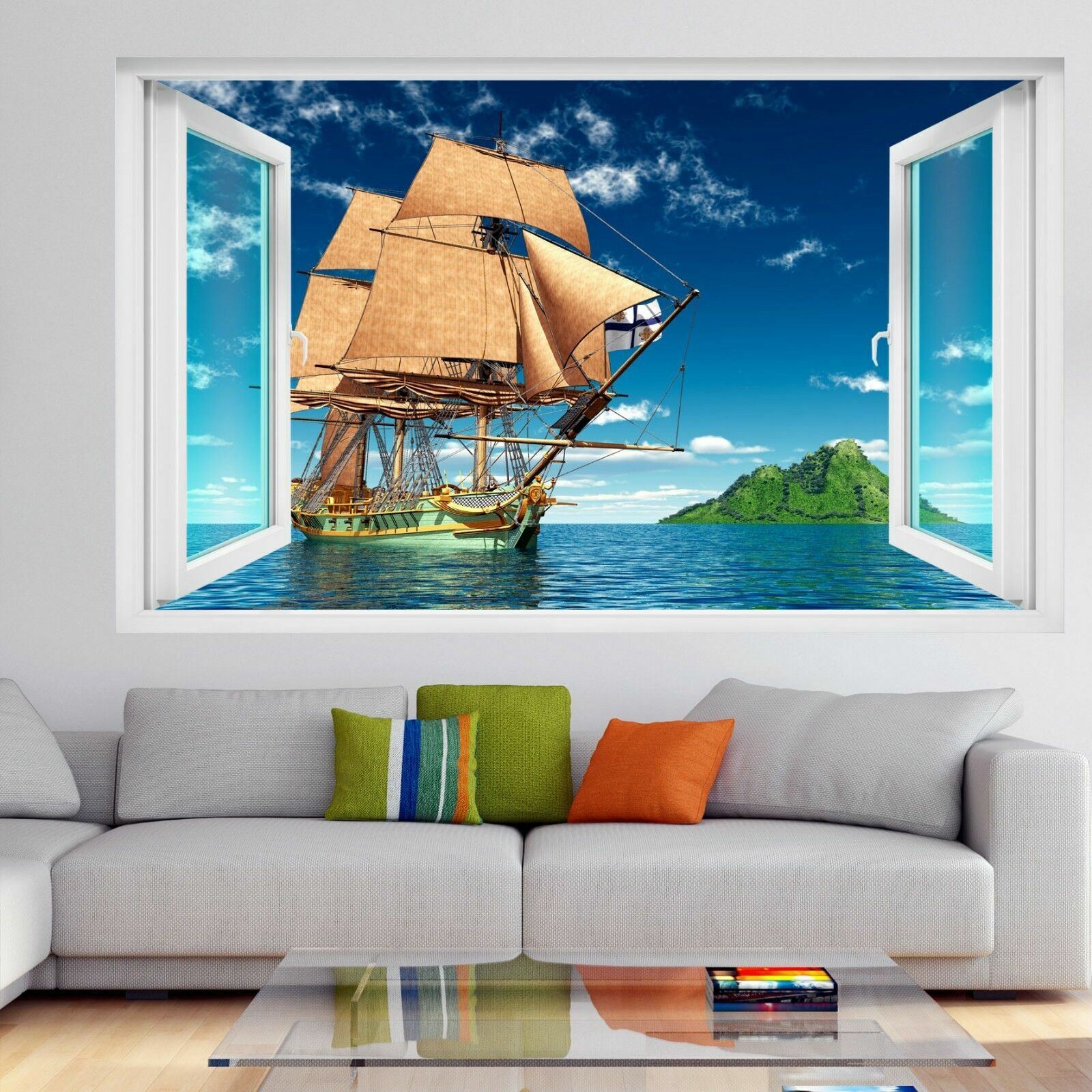 Pirates Island Sailing Ship 3D Wall Art Sticker Mural Decal Home Kids Decor DP14