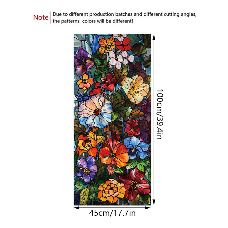Flower Stained Glass Window Film Privacy Frosted Glass Film Static Cling Sticker