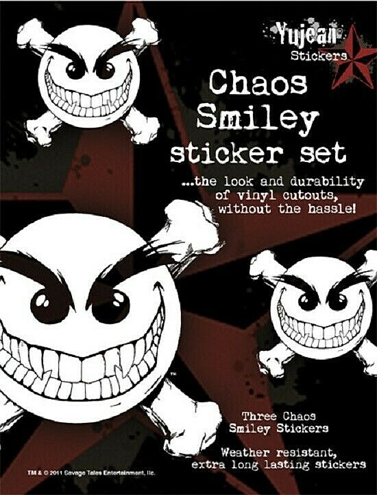 Chaos Comics 3-pack WHITE SMILEY FACES 5" x 5" die-cut stickers (#173)