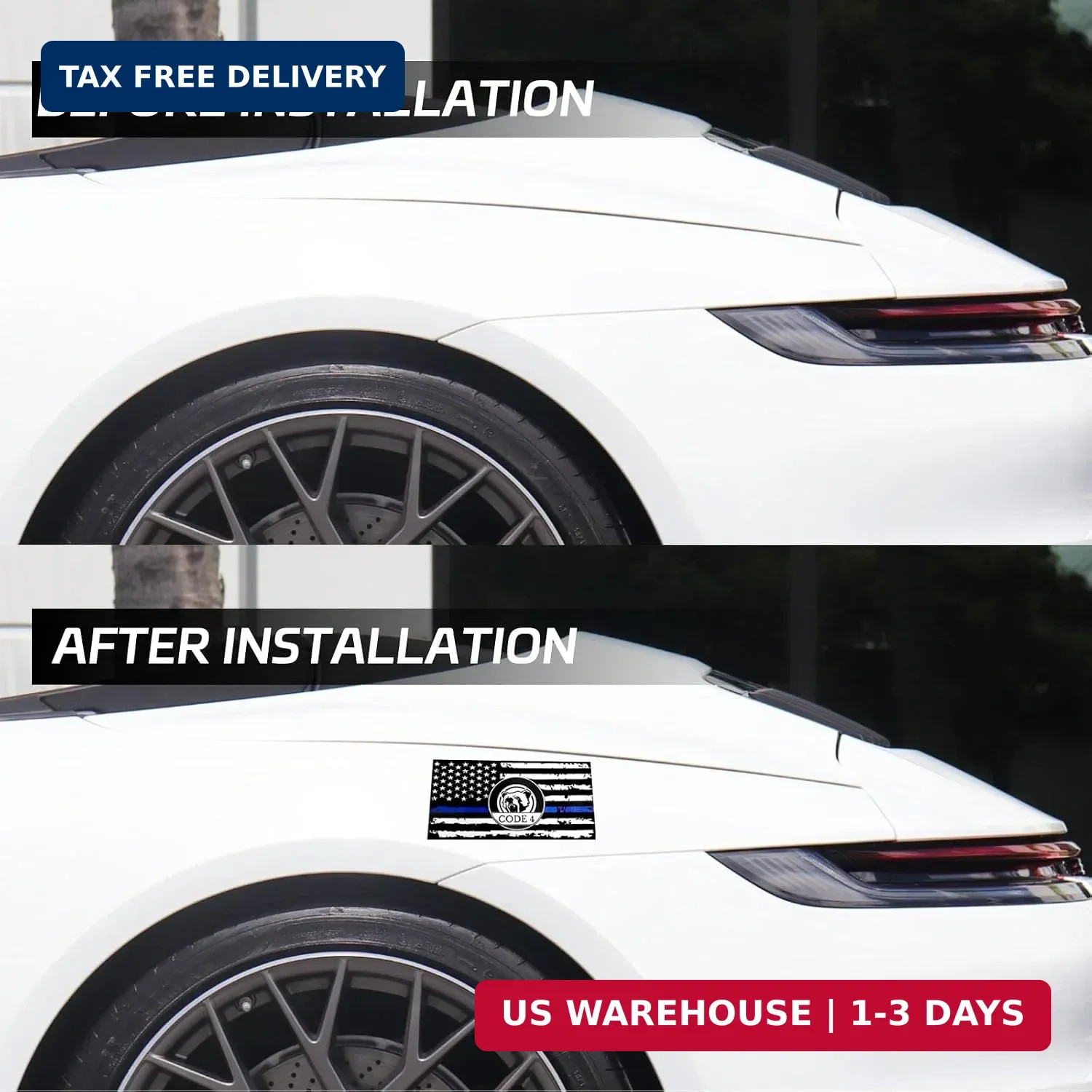 2 PCS Thin Blue Line Sticker Code 4, Reflective Waterproof American Flag Decal,