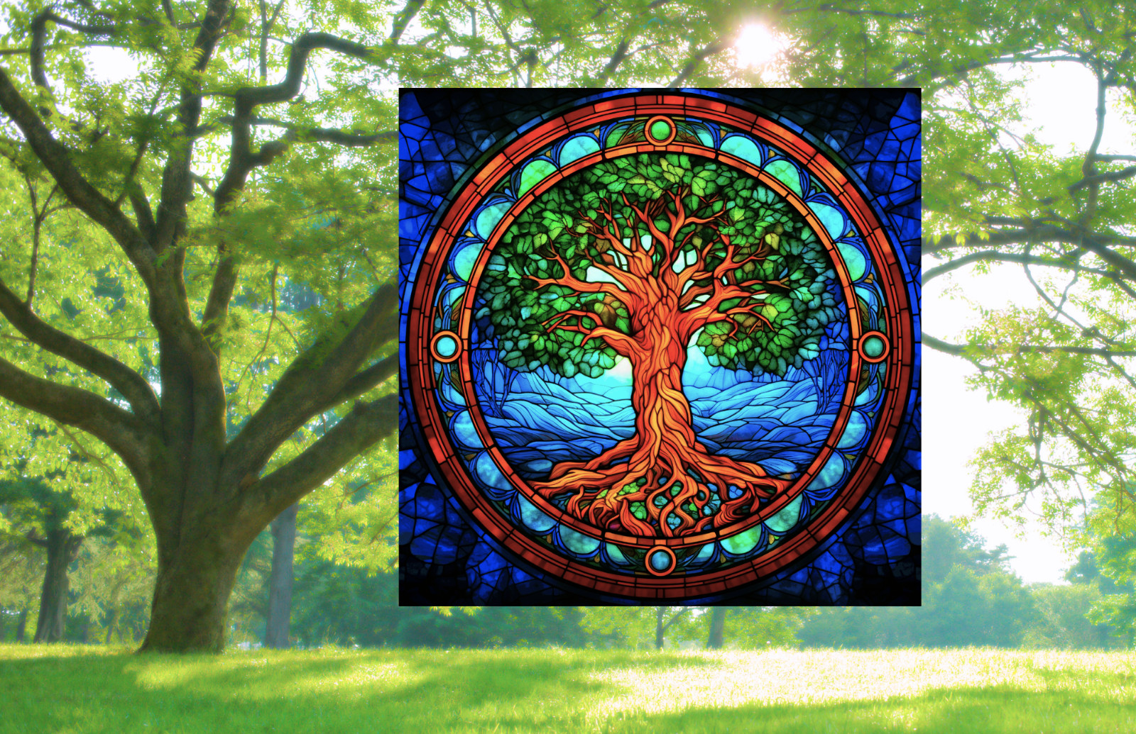 Tree of Life Faux Stained-Glass WINDOW CLING Size 8" Square Repositionable Vinyl