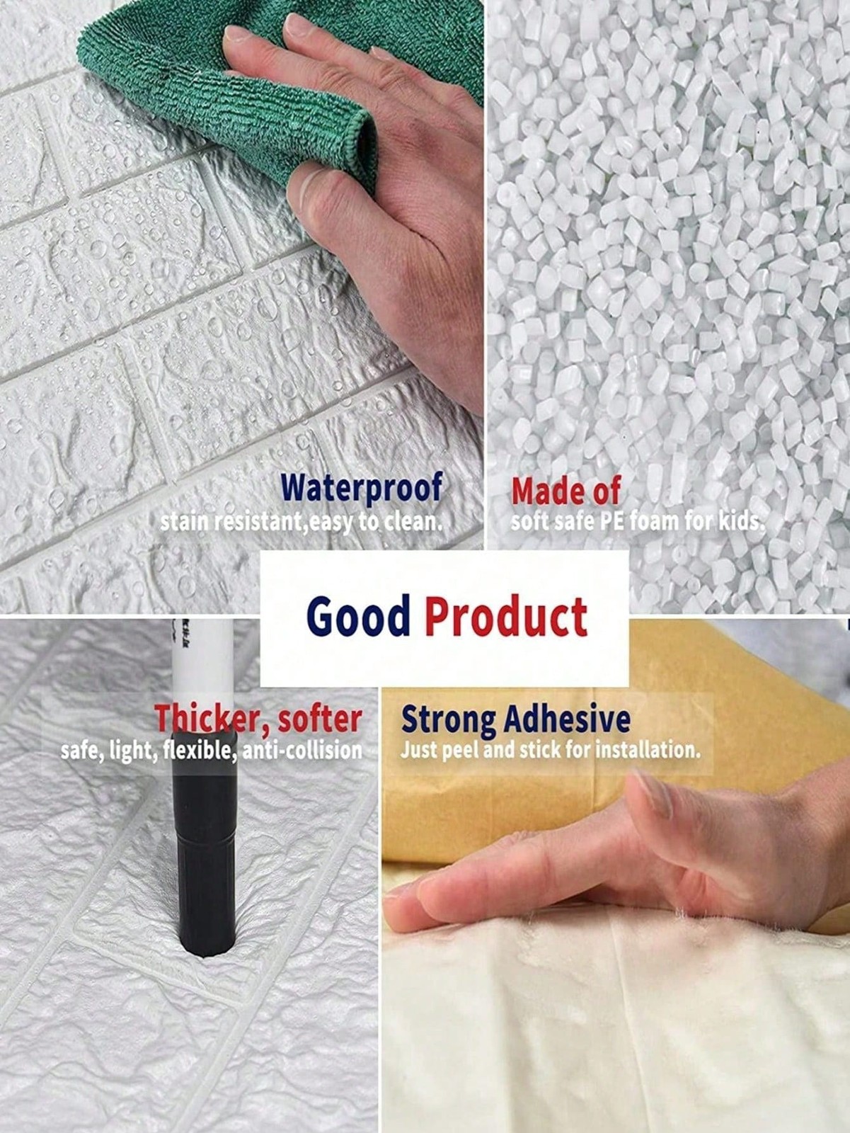 Black 3D Brick Peel And Stick Wall Panels 4pcs Removable Waterproof