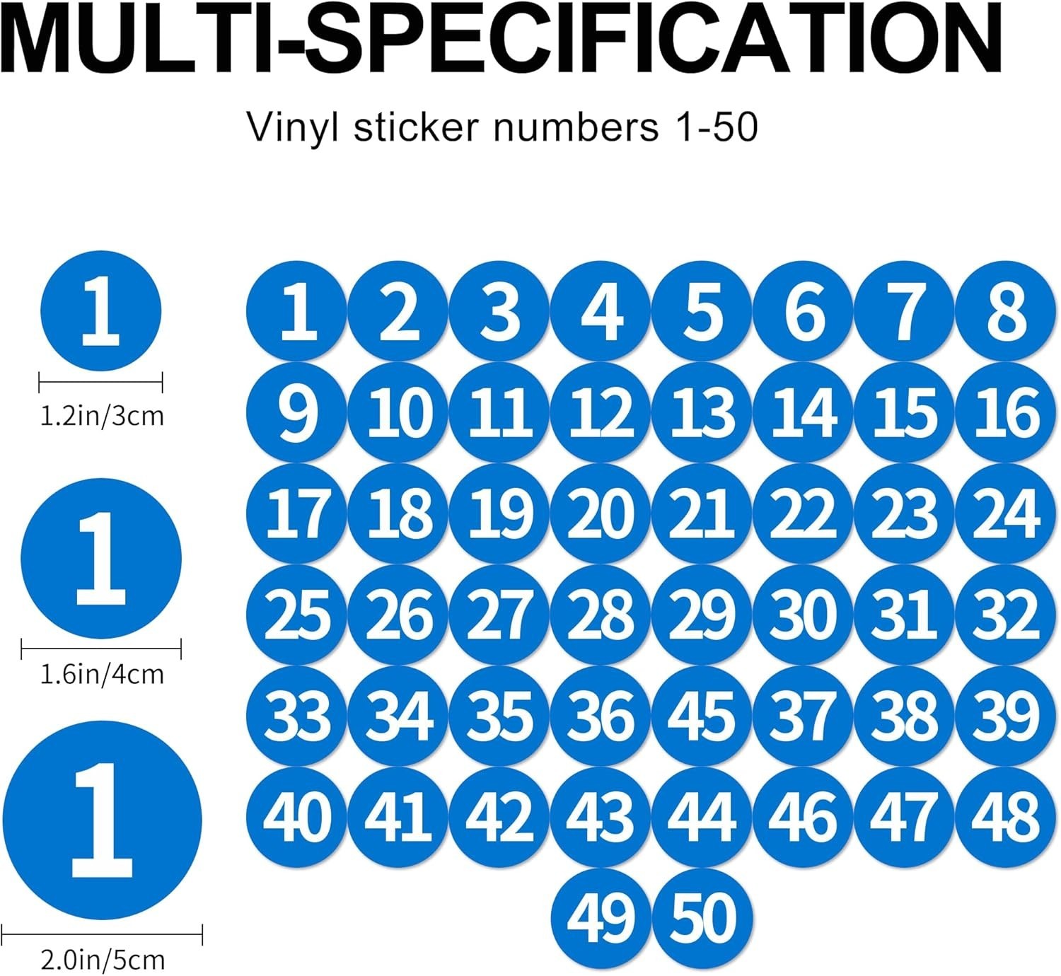 1-50 Blue Number Vinyl Stickers 1.2" Waterproof Self-Adhesive Consecutive Decals