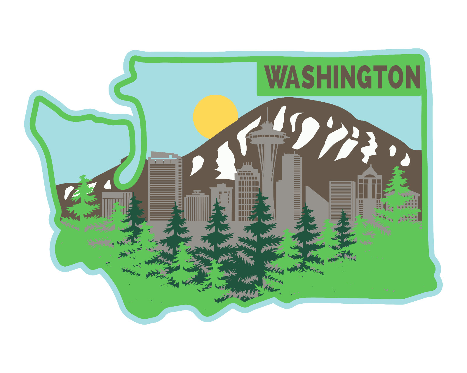 Washington State Vinyl Sticker 4×2.75 Inches – Waterproof, Glossy, Durable