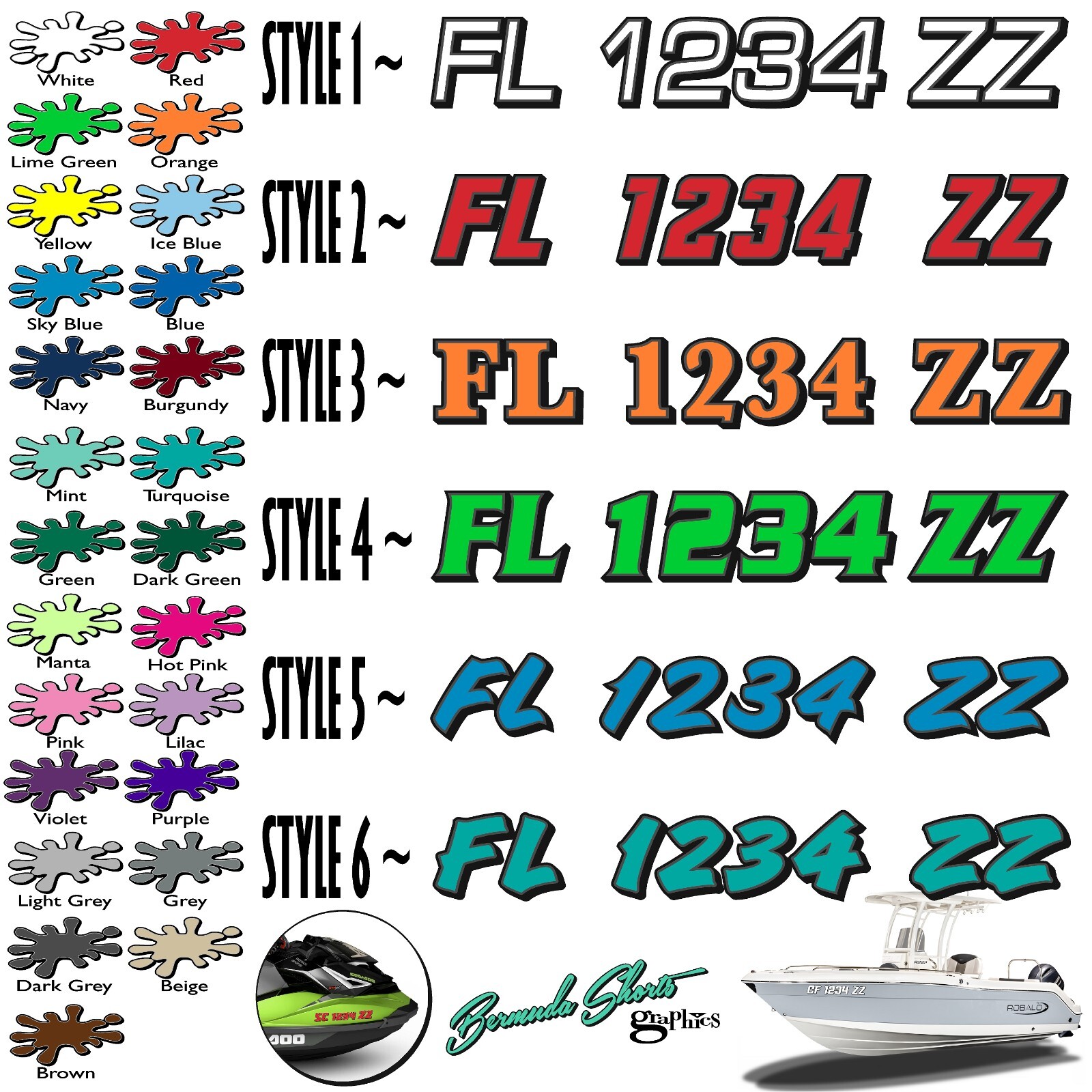 Boat Registration Numbers & Letters 2 Pack Custom 3" Boat & Jetski PWC Stickers