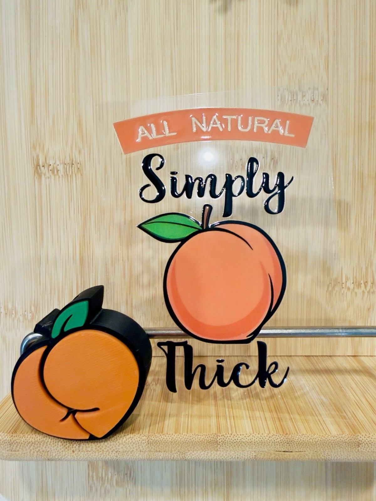 Simply Thick All Natural Peach UV DTF Decal Wrap & Matching straw topper