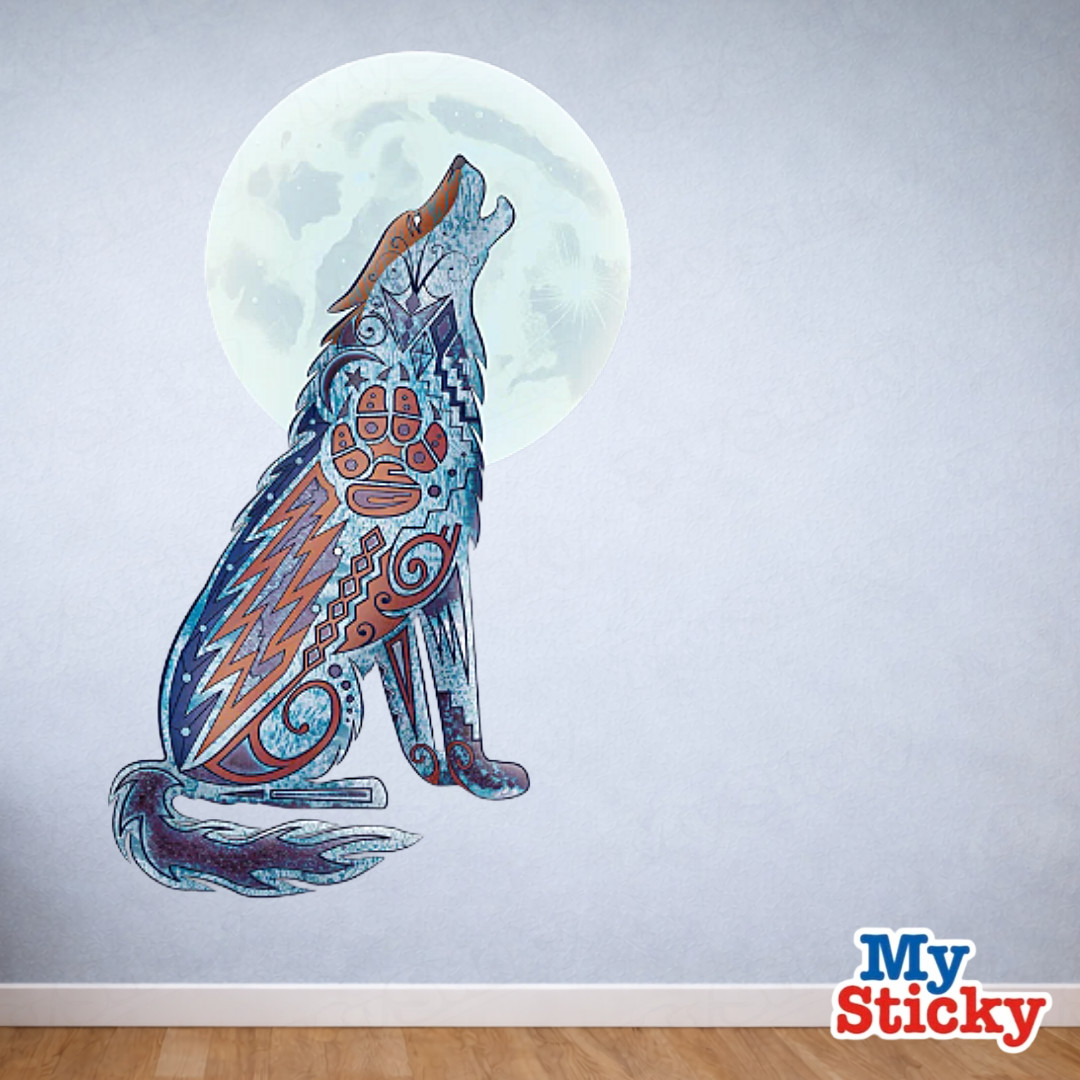 Howling Wolf Moon Wall Decal Tribal Boho Geometric Wall Art Room Southwest Decor