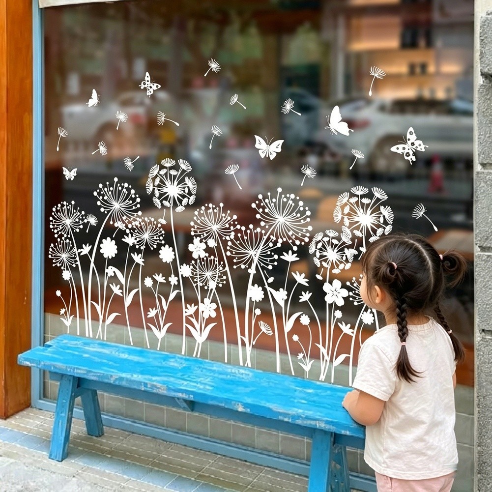 Dandelion Wall Decal White Static Cling Sticker for Windows and Glass Doors