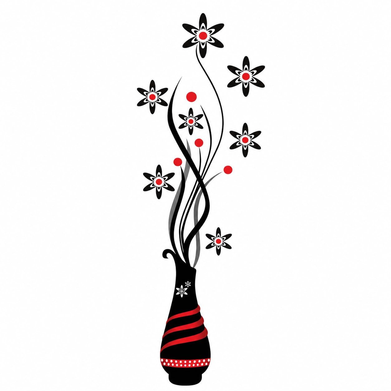 Flower Vase Wall Sticker Large Floral Wall Decal Black Red Peel Stick Home Decor