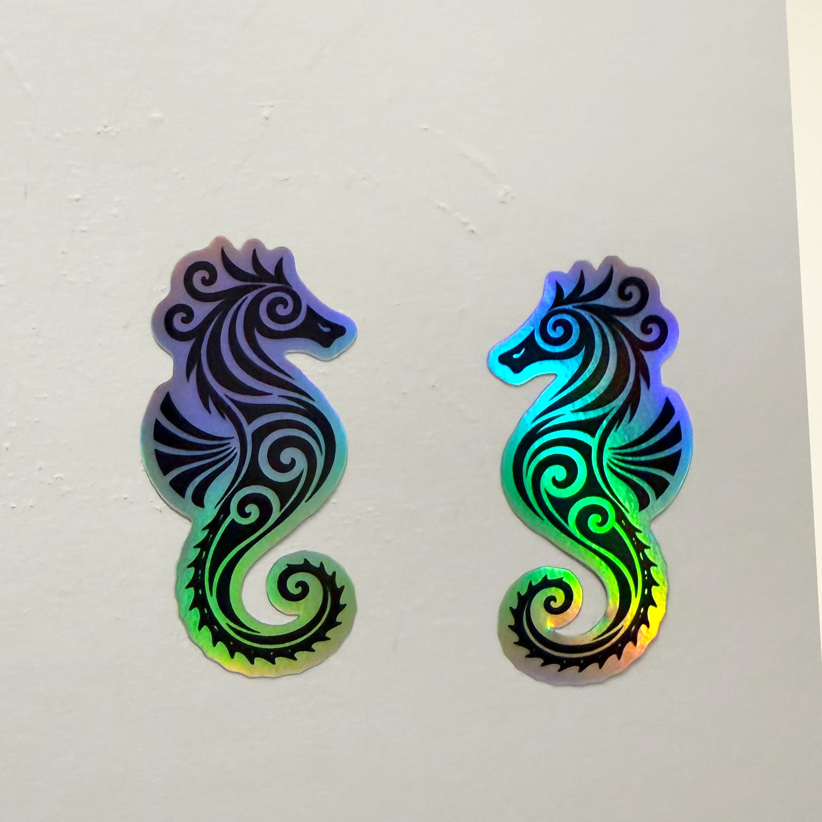 Holographic Seahorse Sticker 2 Pack 3×1.5 Ocean Vinyl Decal Set