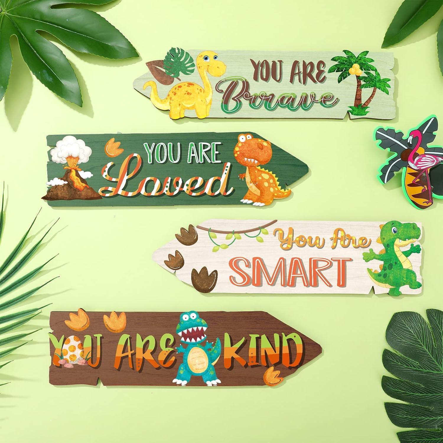 4 Pieces 11.2 X 3 Inch Dinosaur Motivational Wall Art Decors Dinosaur Wooden Han
