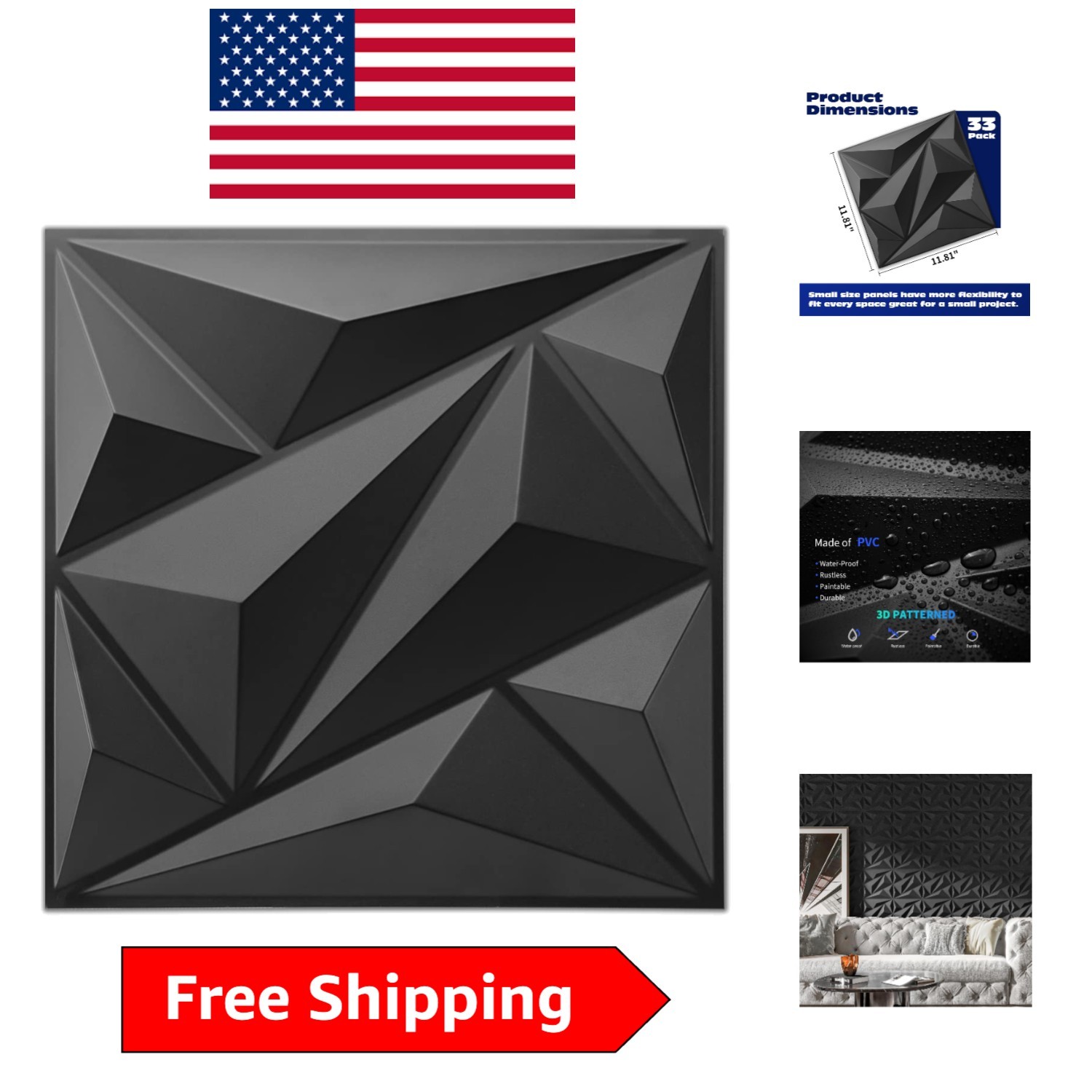 33 Pack Black Textured 3D Wall Panels – Elevate Your Interior Decor Effortlessly